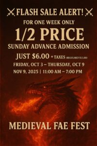 FLASH SALE ALERT! FOR ONE WEEK ONLY 1/2 PRICE SUNDAY ADVANCE ADMISSION